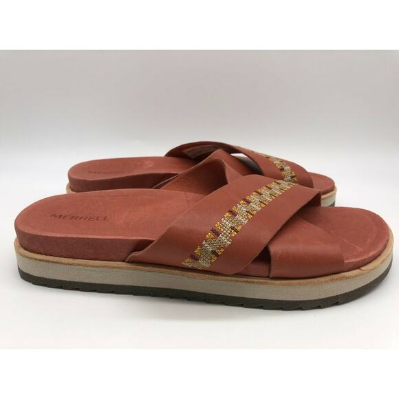 Merrell Women's Juno Redwood Full Grain Leather Slide Sandals Size 9 NEW - Picture 1 of 12